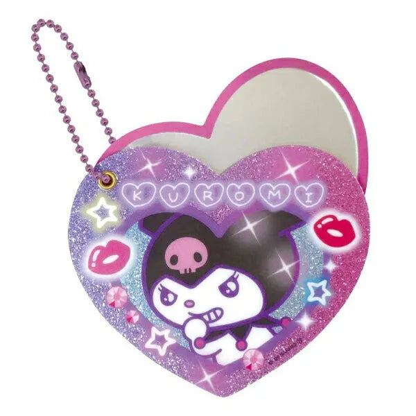 SANRIO | Kuromi Heart-pounding Slide Mirror Keychain 84×69mm (Memories Heisei Retro Sparkly)