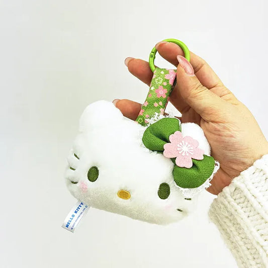 SANRIO | Hello Kitty Face Tag Mascot Holder Plush Keychain 60x110x90mm (Matcha Kimono)