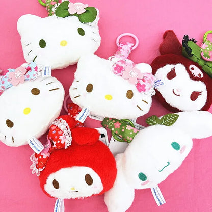SANRIO | Hello Kitty Face Tag Mascot Holder Plush Keychain 60x110x90mm (Matcha Kimono)