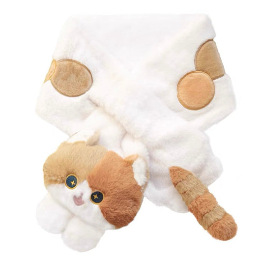 Mewji♡ Fluffy Mascot Scarf 90*13Cm 妙吉猫 猫咪造型 软软茸茸可爱围巾 Wh 三花猫