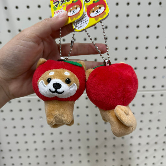 Traveling Mameshiba | Mameko Shiba Mascot Holder Keychain Keyring 7cm Approx. (Red Apple)