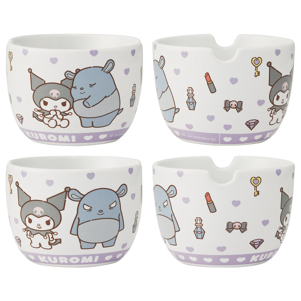 SANRIO | Kuromi Ceramic Bowl 600ml and Bamboo chopsticks Set 21cm (Bowl - Dishwasher Safe)
