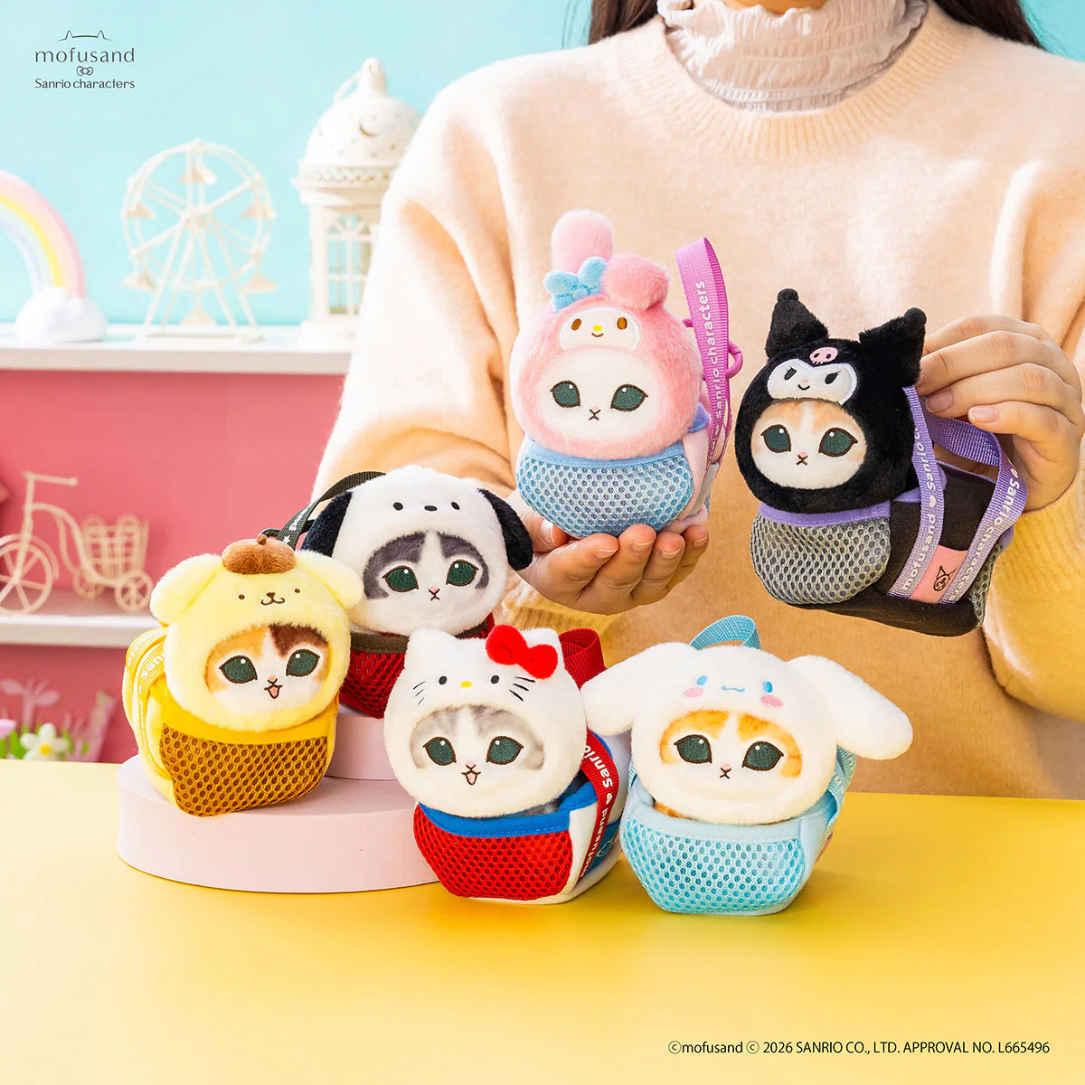 Mofusand × Sanrio | Kuromi Cat Mascot in Outing Bag Keychain 150×80×130mm