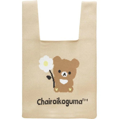 SAN-X | Rilakkuma Chairoikoguma Jacquard Woven Mini Tote Bag Knit Bag 360×200mm(Basic Rilakkuma Flower)
