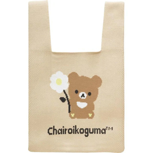 SAN-X | Rilakkuma Chairoikoguma Jacquard Woven Mini Tote Bag Knit Bag 360×200mm(Basic Rilakkuma Flower)