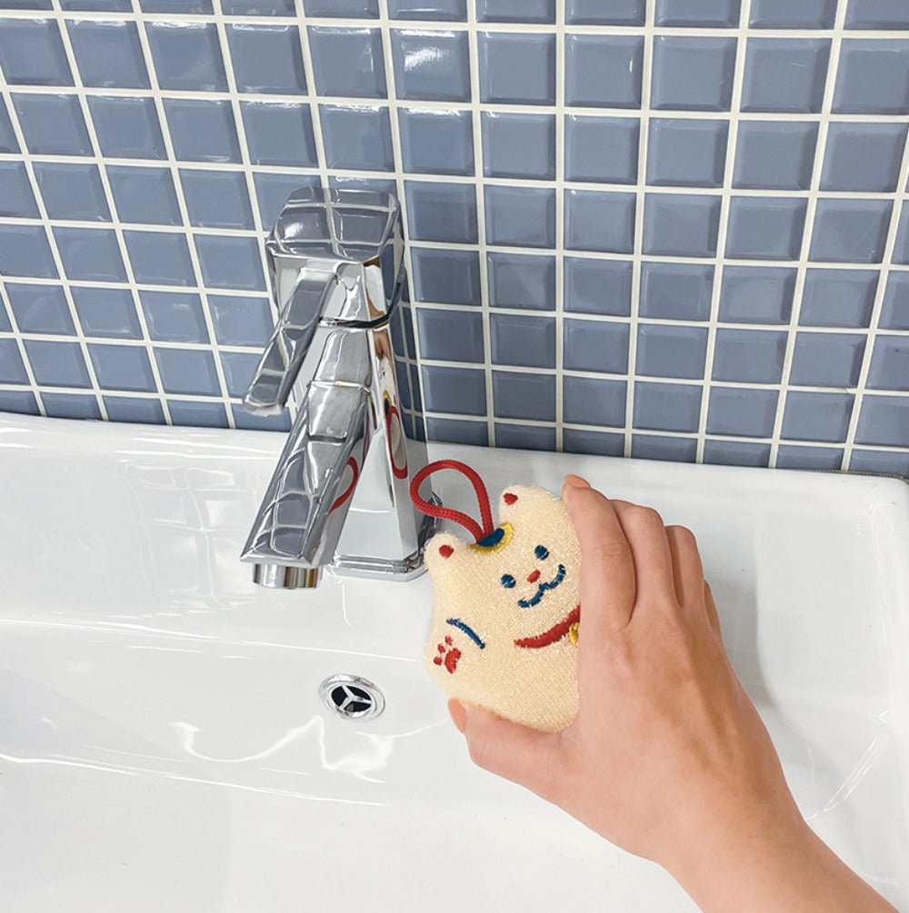 DECOLE | Sparkly Cleaning Sponge Kitchen Sponge 86x95x35mm (Lucky cat)