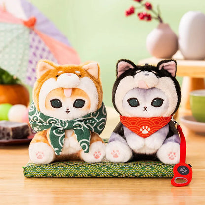 MOFUSAND | Cat Plush Keychain Bag Charm 130×94×120mm (Black Shiba Inu Nyan Bandana)
