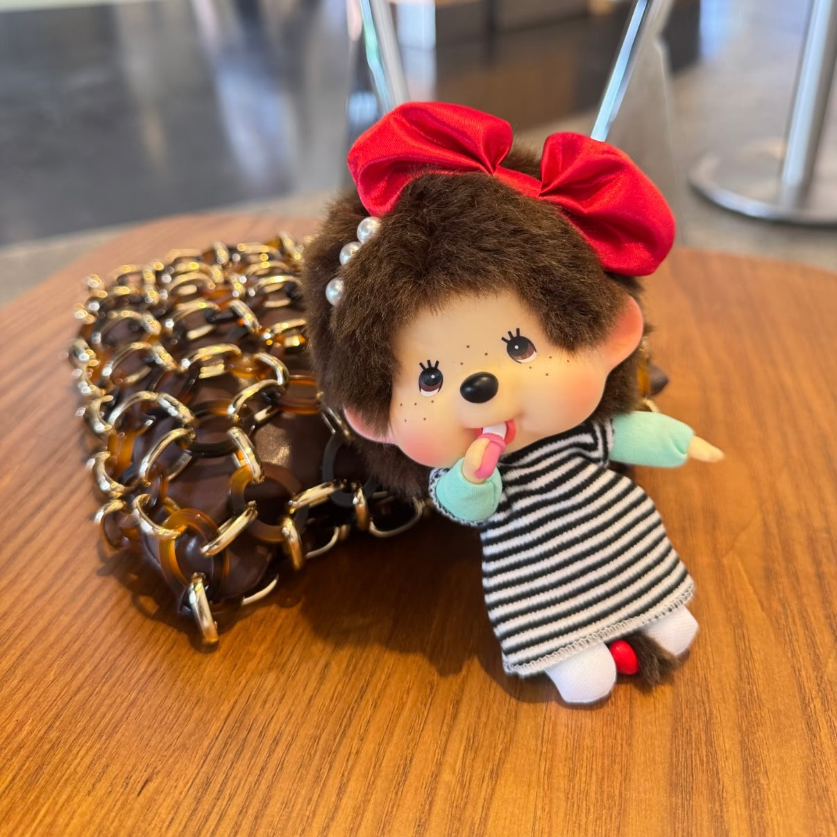 Monchhichi | Red Bow Mascot  Holder Bag Charm Keychain 130mm Approx. (Big Head)