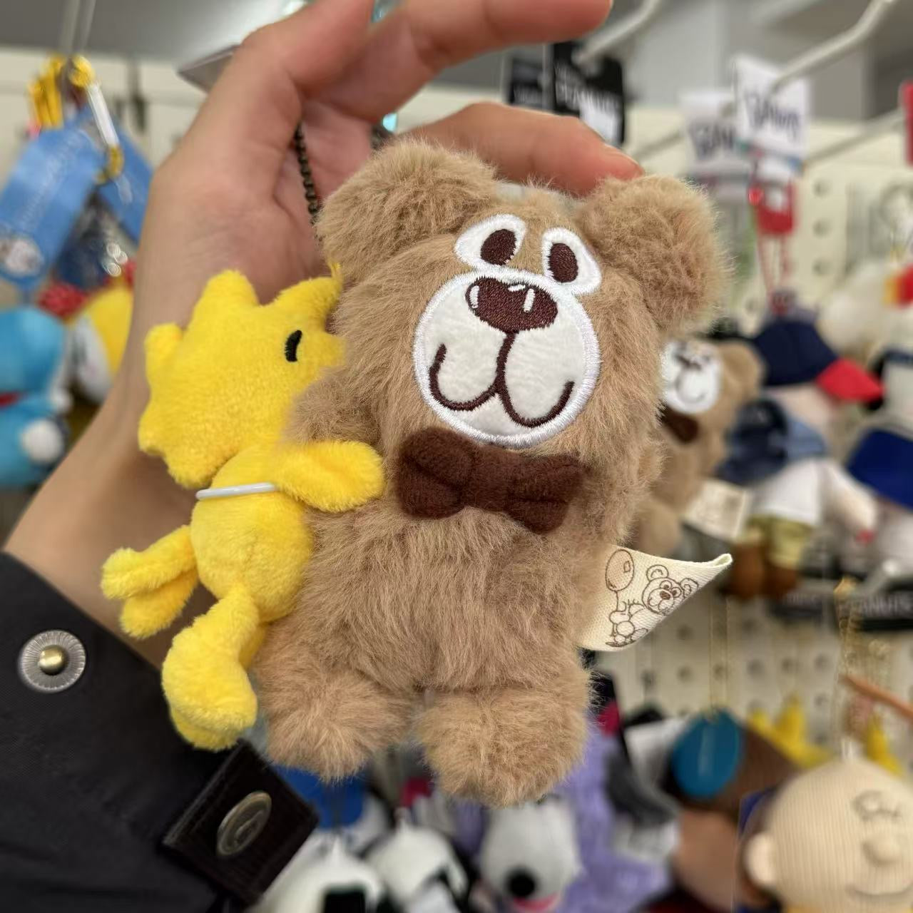 PEANUTS | Mascot Holder Plush Keychain Bag Charm 13×11×4cm (Woodstock Hug Teddy Bear)