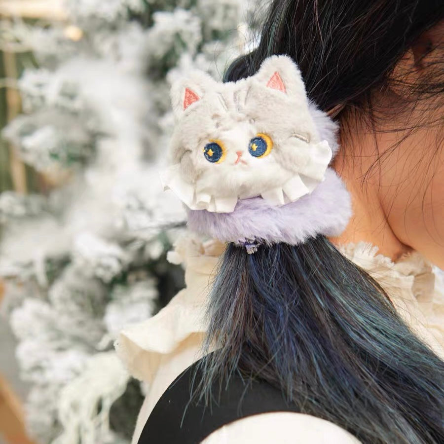 Mewji♡Cat Mascot Scrunchie Hair Tie 妙吉猫 毛茸茸大肠发圈/头绳 Gy 银渐层