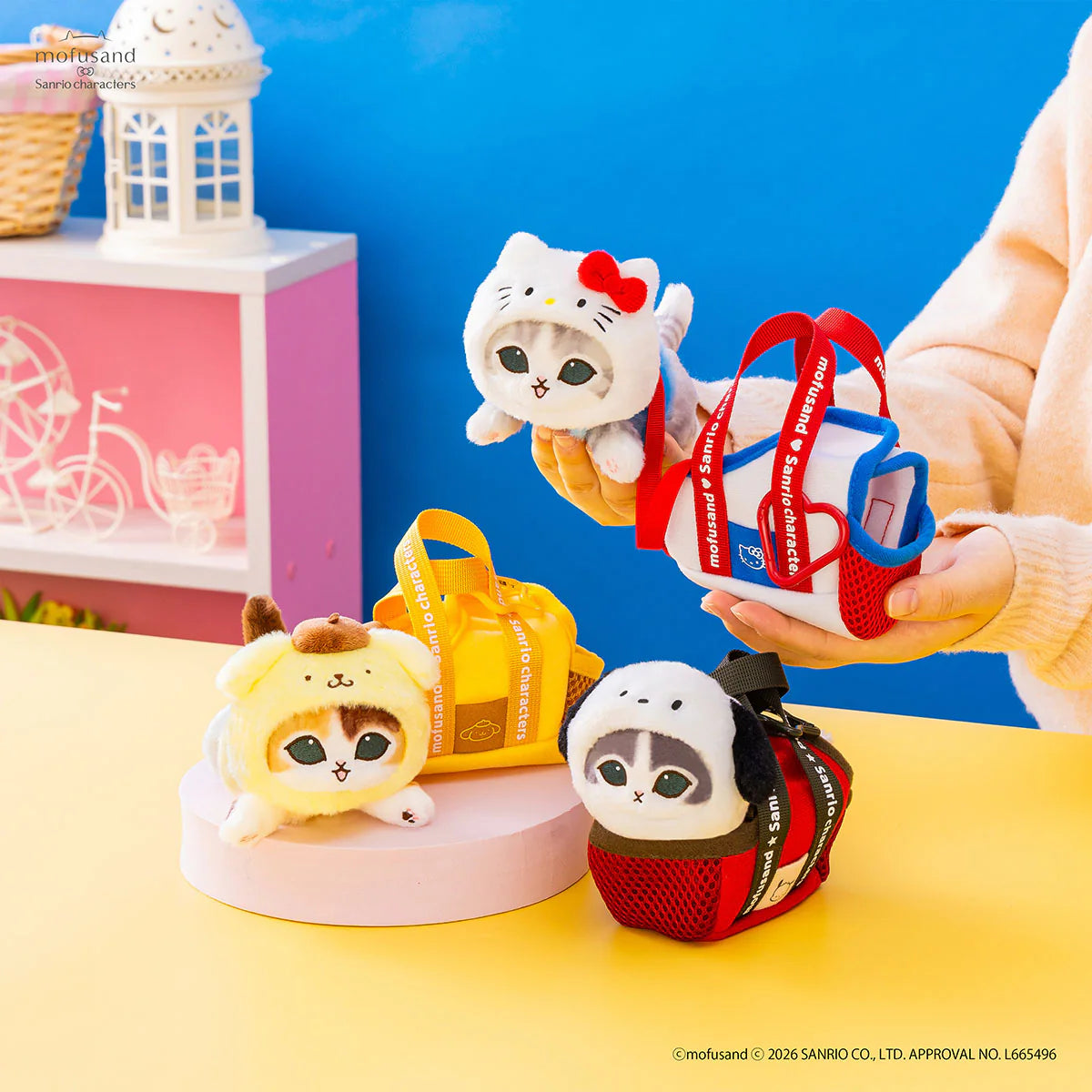 Mofusand × Sanrio | Hello Kitty Cat Mascot in Outing Bag Keychain Bag Charm 150×80×130mm