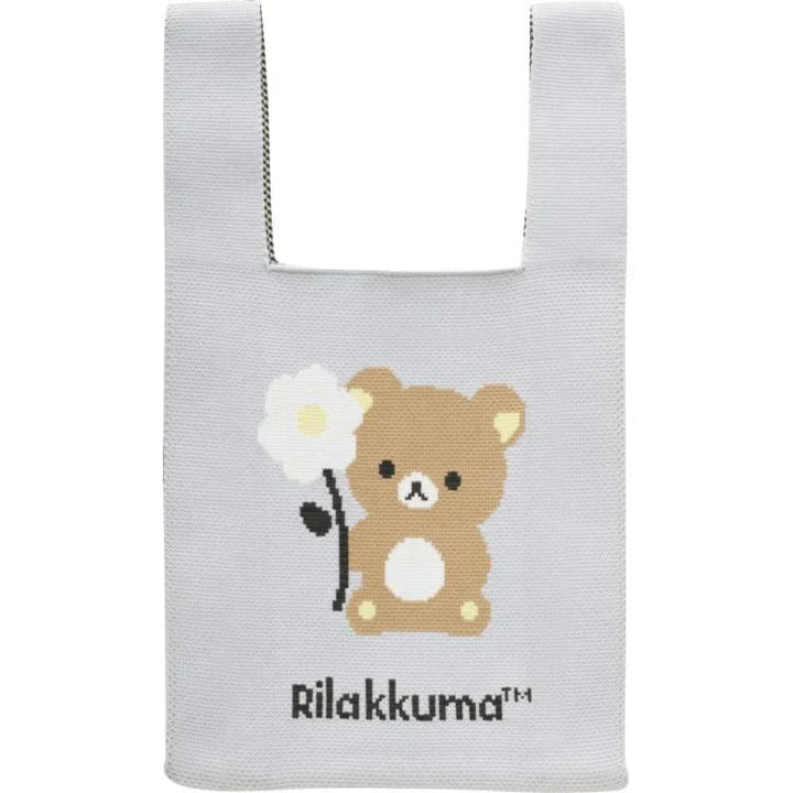 SAN-X | Rilakkuma Jacquard Woven Mini Tote Bag Knit Bag 360×200mm(Basic Rilakkuma Flower)