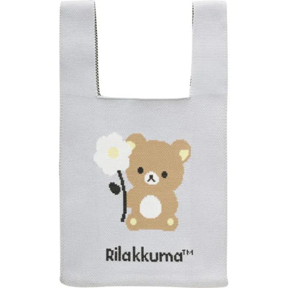 SAN-X | Rilakkuma Jacquard Woven Mini Tote Bag Knit Bag 360×200mm(Basic Rilakkuma Flower)