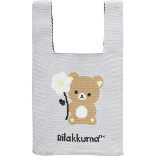 SAN-X | Rilakkuma Jacquard Woven Mini Tote Bag Knit Bag 360×200mm(Basic Rilakkuma Flower)