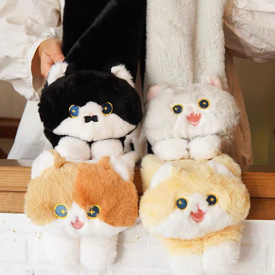 Mewji♡ Fluffy Mascot Scarf 90*13Cm 妙吉猫 猫咪造型 软软茸茸可爱围巾