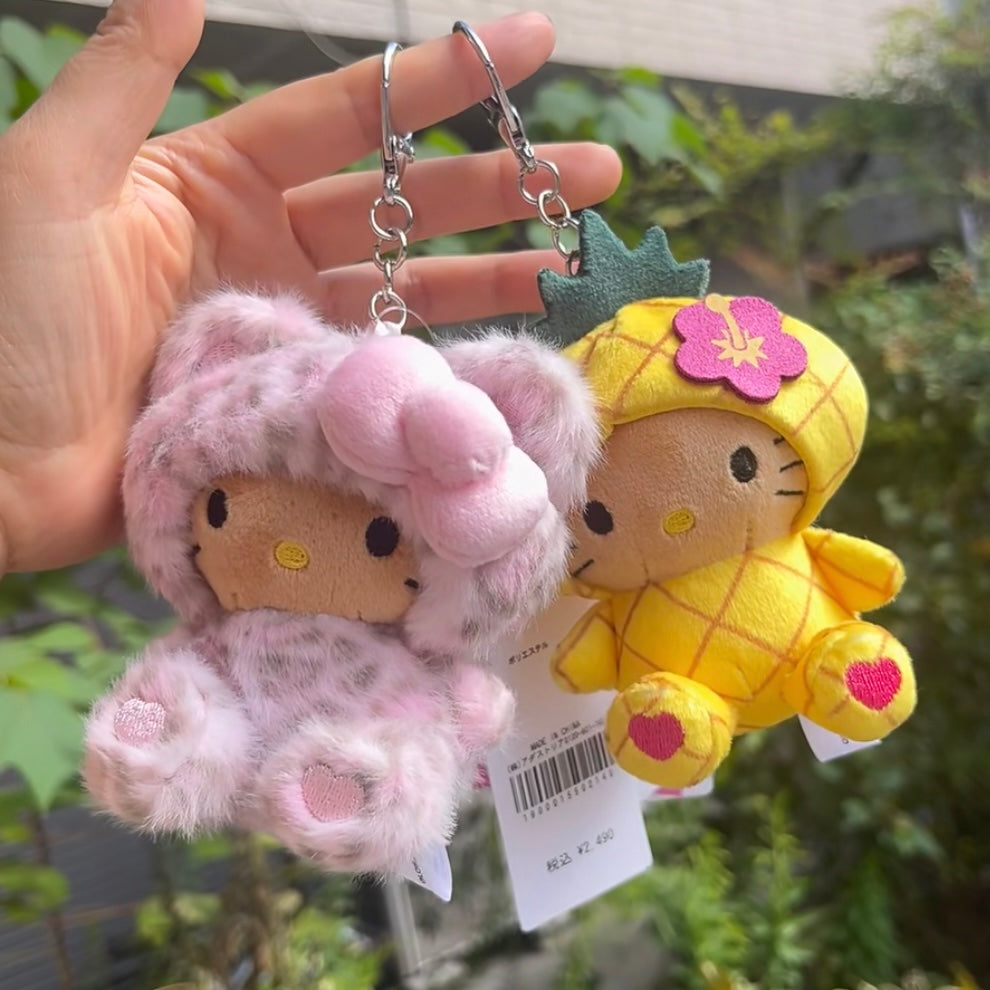 HELLO KITTY×GLOBAL WORK | Pink Tanned Mascot Holder Bag Charm Plush Keychain 10cm Approx. (Leopard Print)