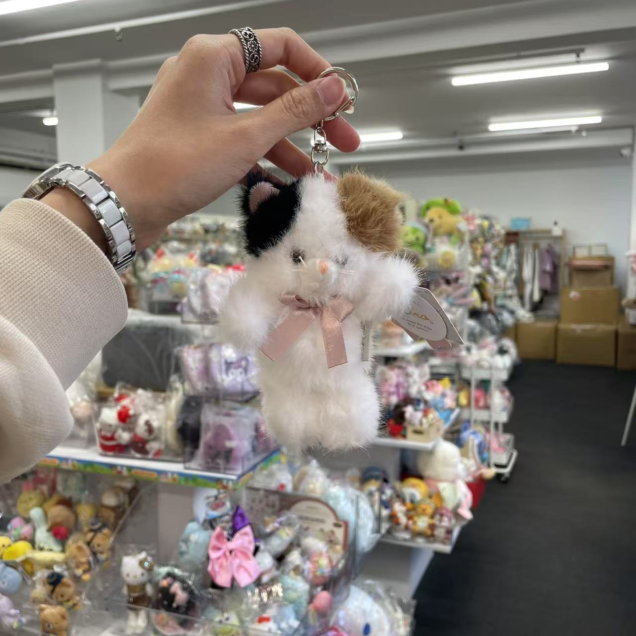STREAM | TWIN Animal Mascot Holder Plush Keychain 13cm Approx. (Cat - Calico)