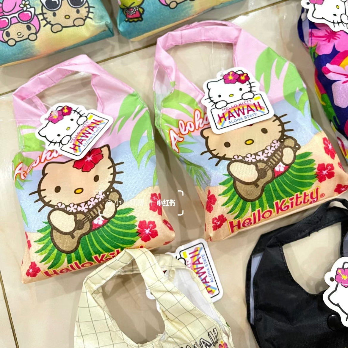 Sanrio | Ukulele Foldable Eco Bag Set 夏威夷 黑皮系列 凯蒂猫 限定购物袋套装/组合 子母托特包