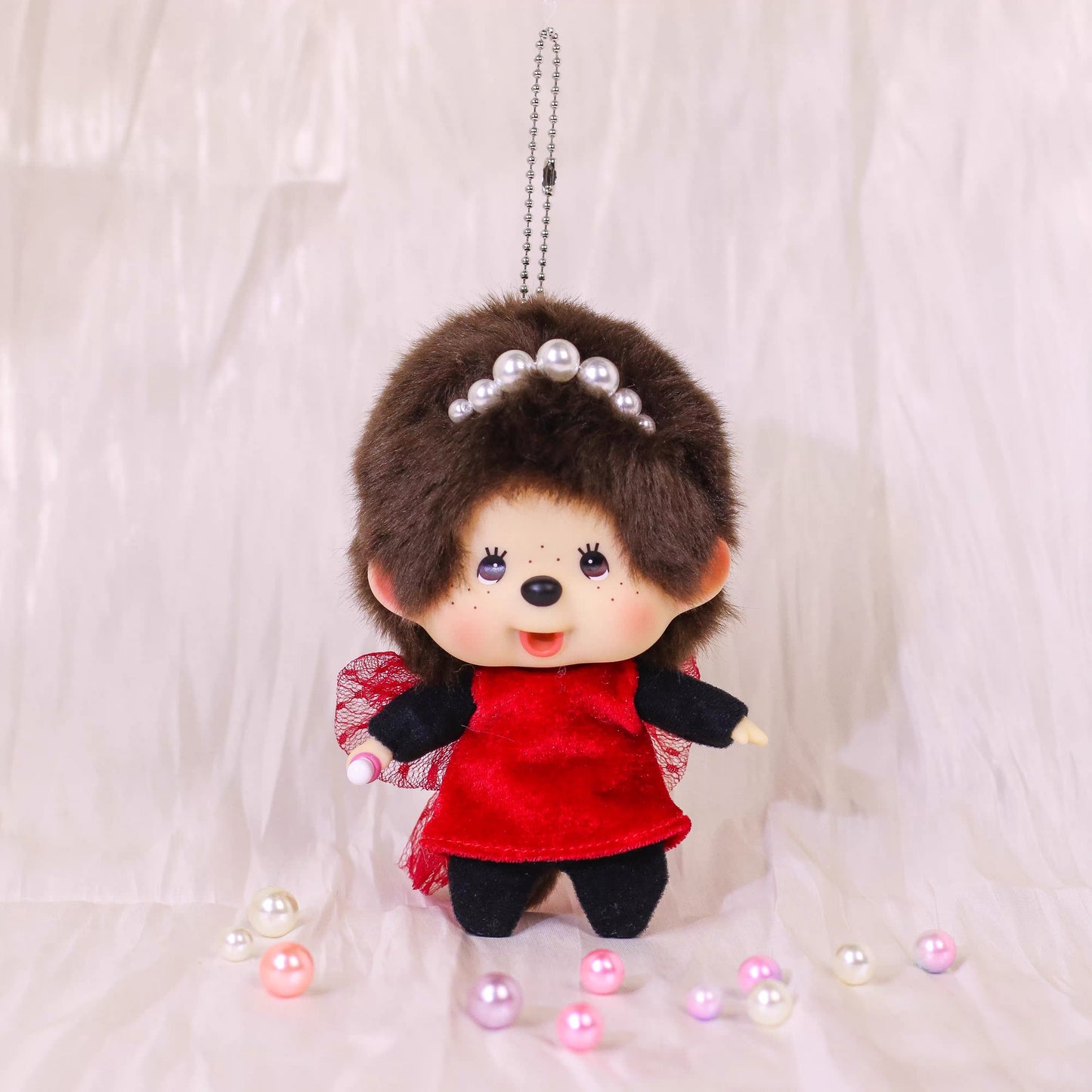 Monchhichi | Red Dress Mascot  Holder Bag Charm Keychain 130mm Approx. (Big Head)