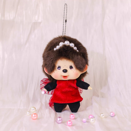Monchhichi | Red Dress Mascot  Holder Bag Charm Keychain 130mm Approx. (Big Head)