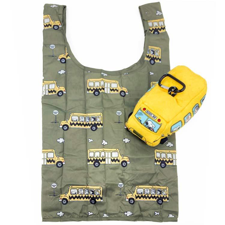 PEANUTS | Snoopy School Bus Eco Shopping Tote Bag 480×260×160mm  with Pouch Keychain 70×150×70mm