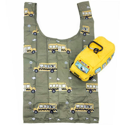 PEANUTS | Snoopy School Bus Eco Shopping Tote Bag 480×260×160mm  with Pouch Keychain 70×150×70mm