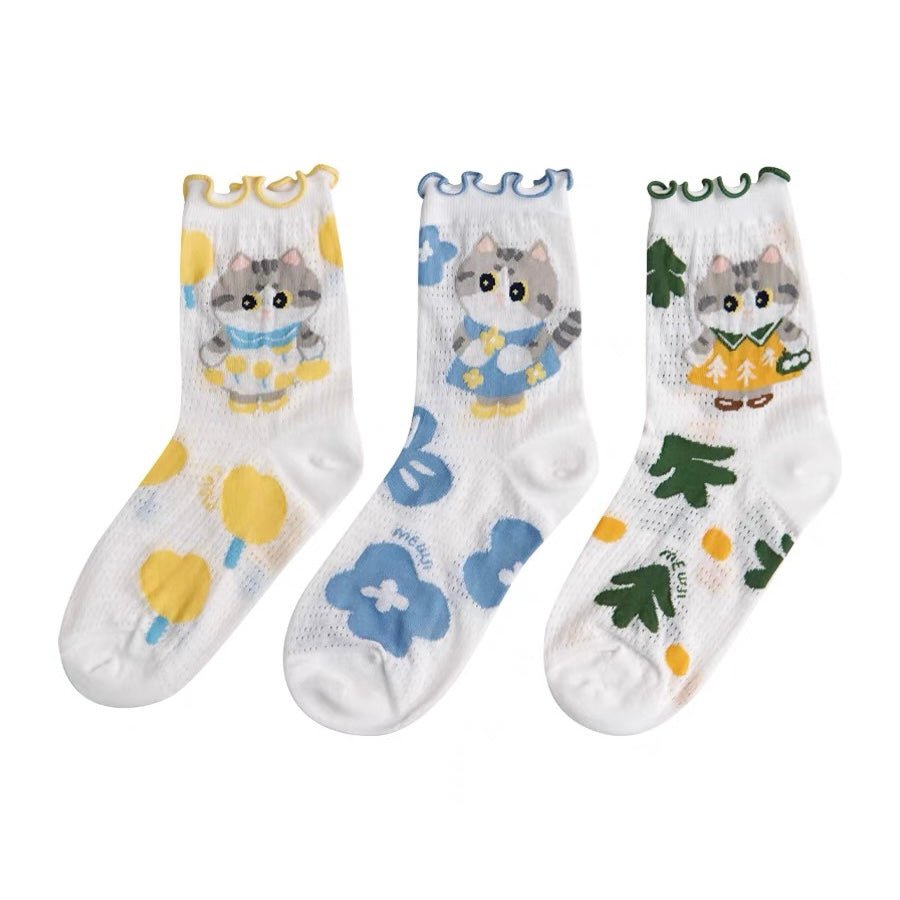 Mewji♡ Cat Socks Set 3 Pieces (Spring&Summer) Free Size 23-26Cm