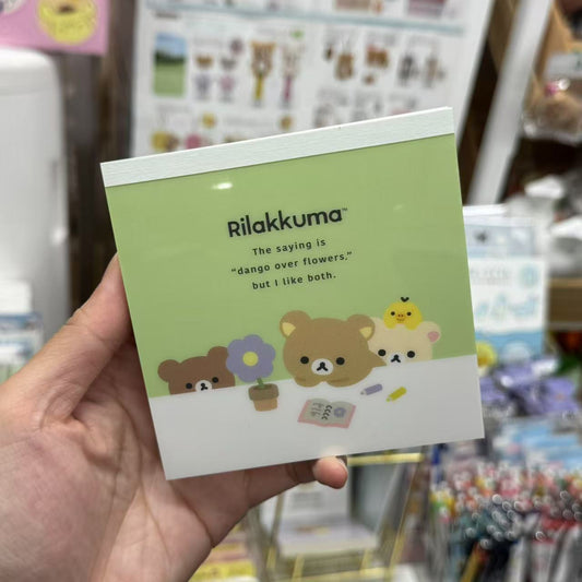 San-X | Square Memo Pad Green 100×100mm (Basic Rilakkuma Flower)