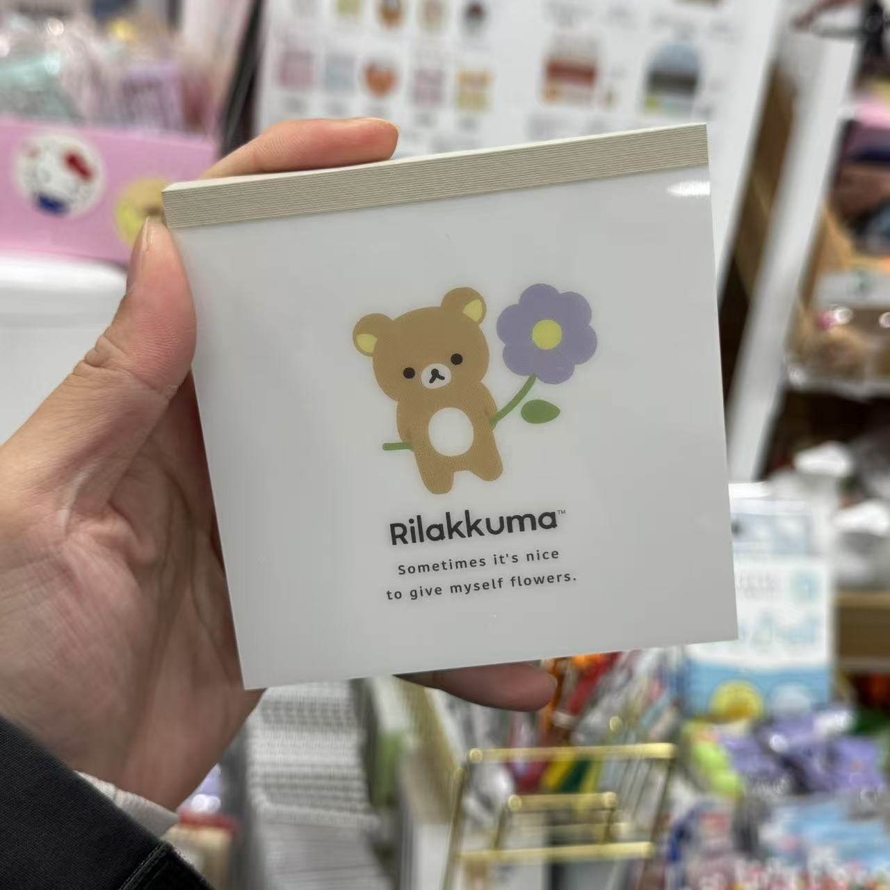 San-X | Square Memo Pad White 100×100mm (Basic Rilakkuma Flower)