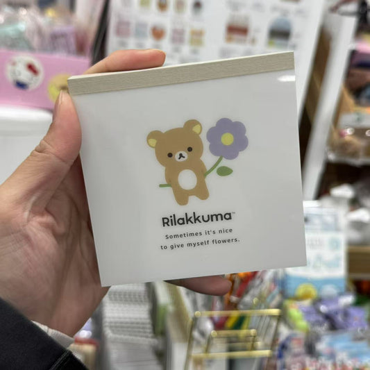 San-X | Square Memo Pad White 100×100mm (Basic Rilakkuma Flower)