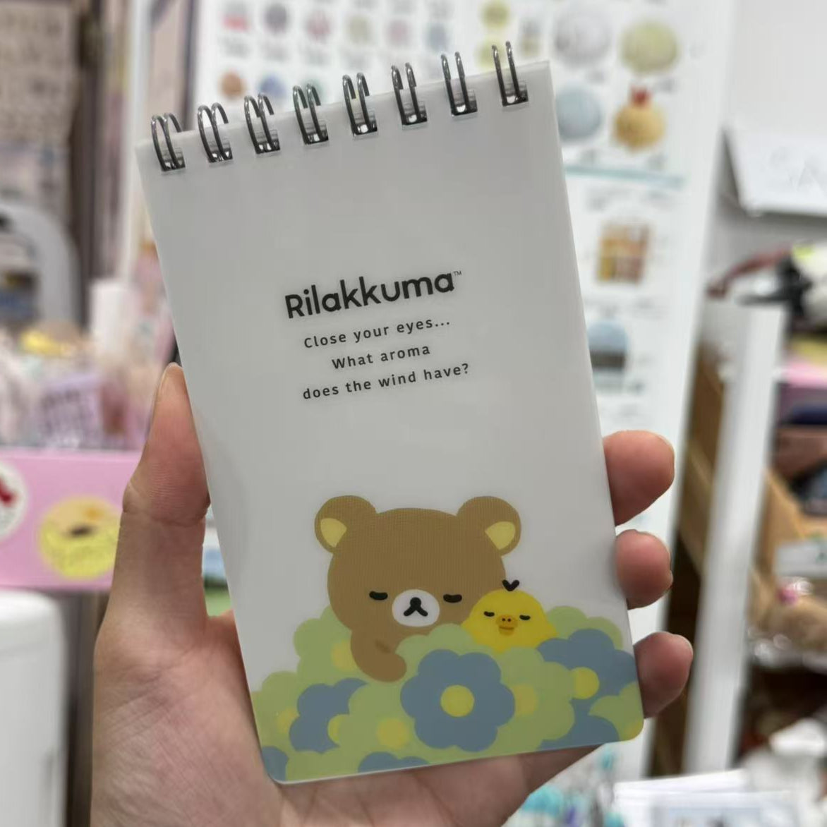 San-X | Kiiroitori & Rilakkuma Long SP Memo Ring Memo Pad - A 135×80mm (Basic Rilakkuma Flower)