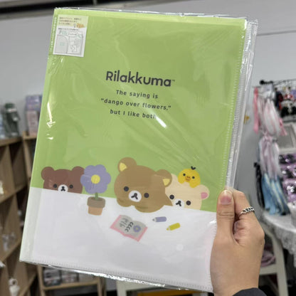 San-X | 6 + 1 Pockets A4 Clear File Holder 310×245mm (Basic Rilakkuma Flower)