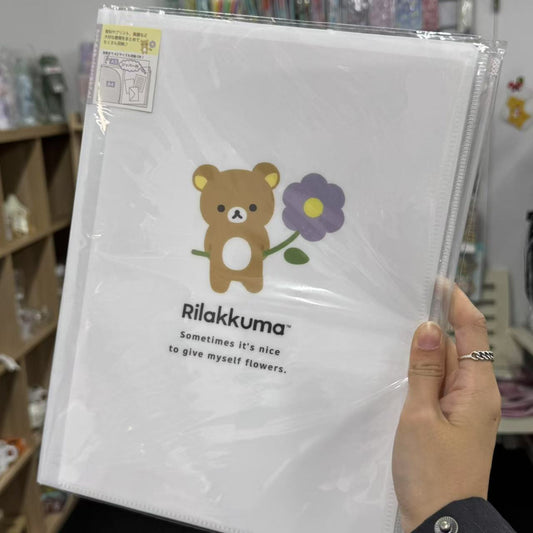 San-X | 6 + 1 Pockets A4 Clear File Holder 310×245mm (Basic Rilakkuma Flower)
