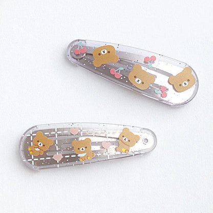 SAN-X | Rilakkuma Chairoikoguma Hair Clip HairPin Set of Two Clear Different Colors with Glitter 20 x 55 mm (Cherry