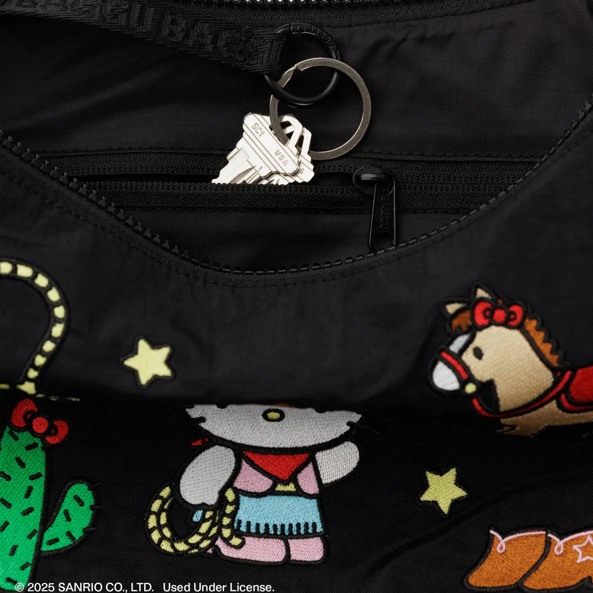 Baggu Medium Nylon Crescent Bag (Embroidered Hello Kitty Western)