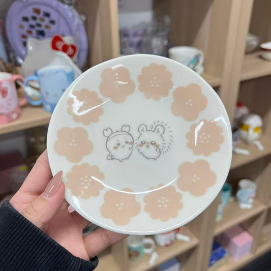 CHIIKAWA | Kani-chan & Momonga Small Plate 135×20mm (Happy Blossom)