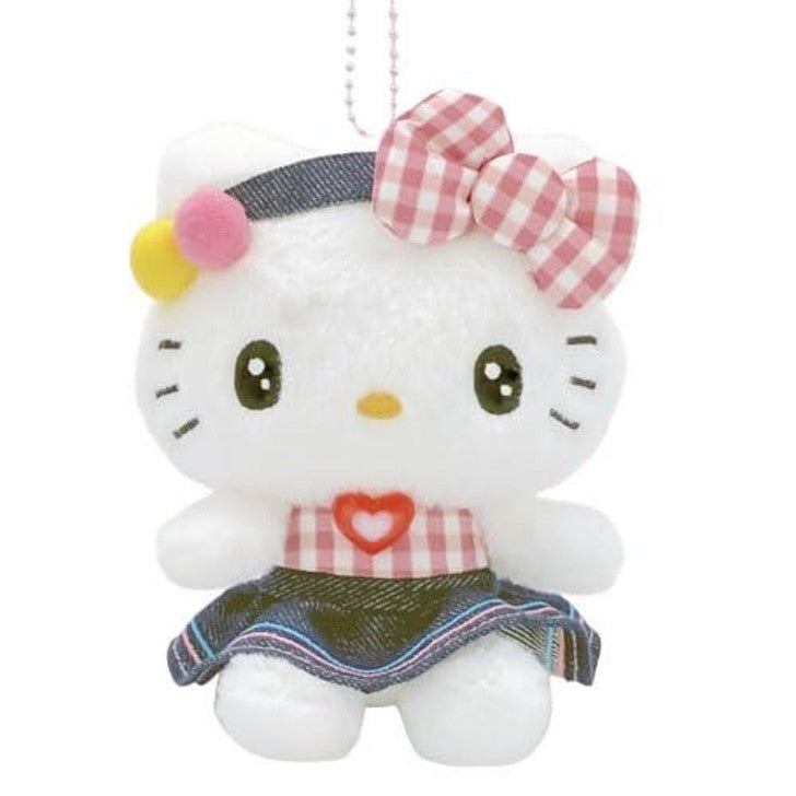 SANRIO | Hello Kitty Mascot Holder Plush Keychain Bag Charm 14×10.5×7.5cm (Gingham Denim)