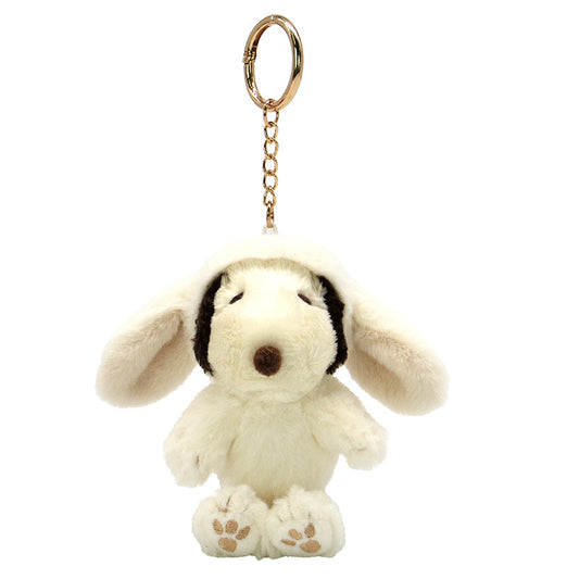 PEANUTS | Snoopy Lop Ear Bunny Mascot Holder Plush Keychain Bag Charm 12×12×7.5cm (White)
