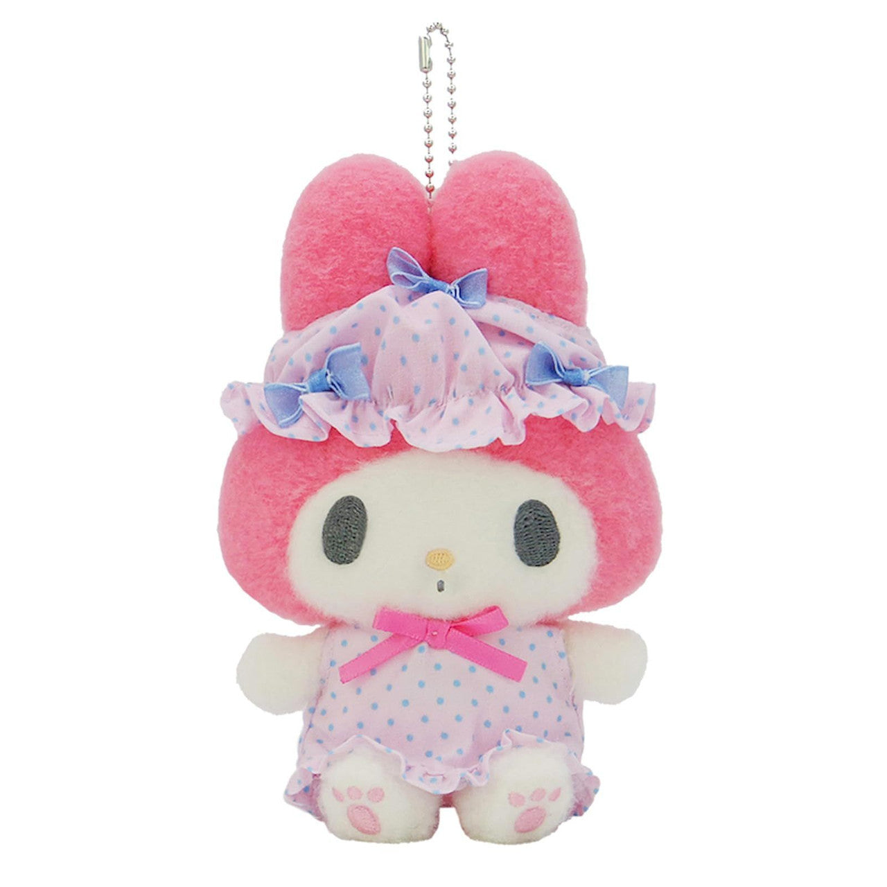 SANRIO | My Melody Mascot Holder Plush Keychain Bag Charm H15×W13×D9.5cm (Nightcap Ribbon)