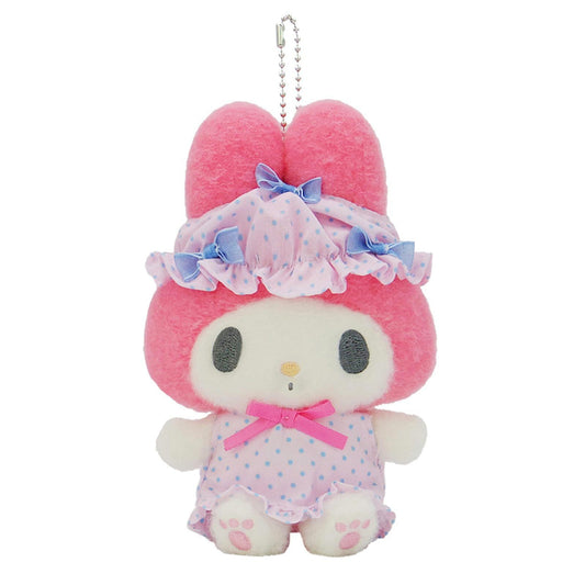 SANRIO | My Melody Mascot Holder Plush Keychain Bag Charm H15×W13×D9.5cm (Nightcap Ribbon)