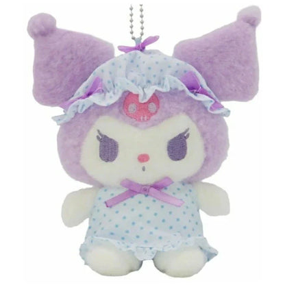 SANRIO | Kuromi Mascot Holder Plush Keychain Bag Charm H15×W13×D9.5cm (Nightcap Ribbon)