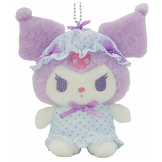 SANRIO | Kuromi Mascot Holder Plush Keychain Bag Charm H15×W13×D9.5cm (Nightcap Ribbon)