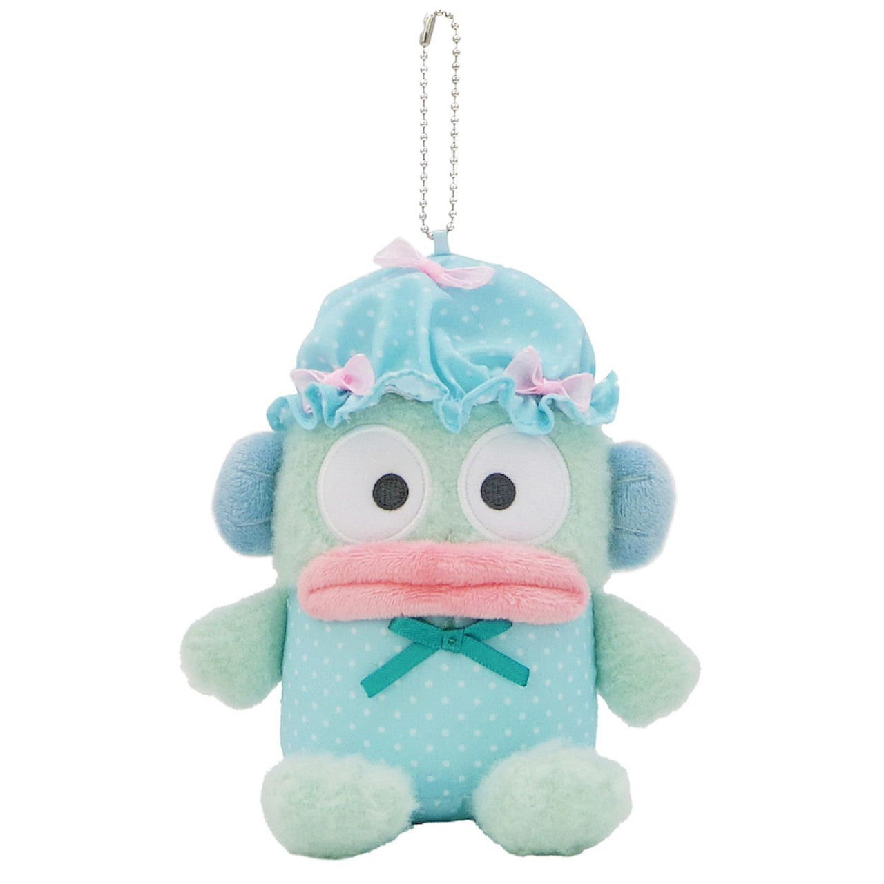SANRIO | Hangyodon Mascot Holder Plush Keychain Bag Charm H15×W13×D9.5cm (Nightcap Ribbon)