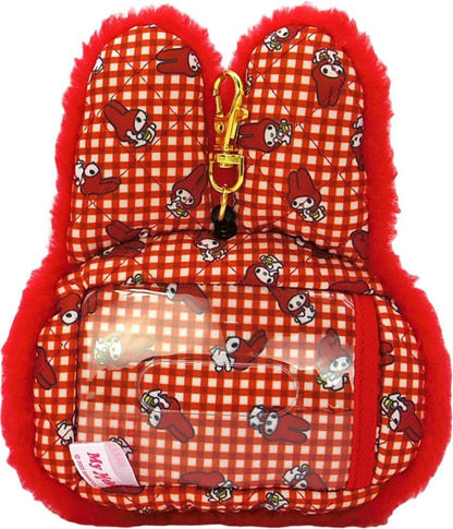 SANRIO | My Melody Face Pass Case Keychain with Reel 60x140x170m (Red Checkered)