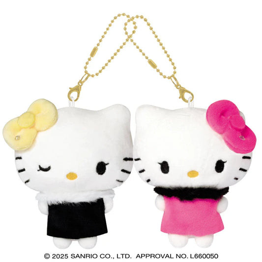 SANRIO x CRUX | Hello Kitty & Hello Mimmy Nico Magnetic Plush Keychain Set 170 x 130 x 55mm (Gal Kitty Y2K)