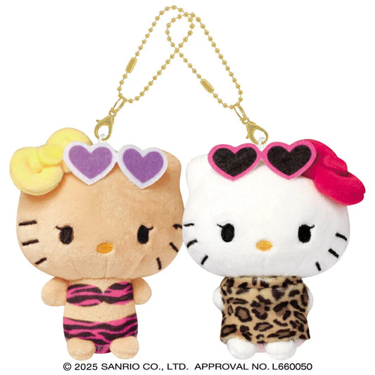 SANRIO x CRUX | Hello Kitty & Hello Mimmy Tanned With Sunglasses Nico Magnetic Plush Keychain Set 170 x 130 x 55mm (Gal