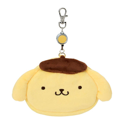 SANRIO | Pom Pom Purin Face-shaped Pass Case & Pouch Keychain With Reel 140×50×120mm