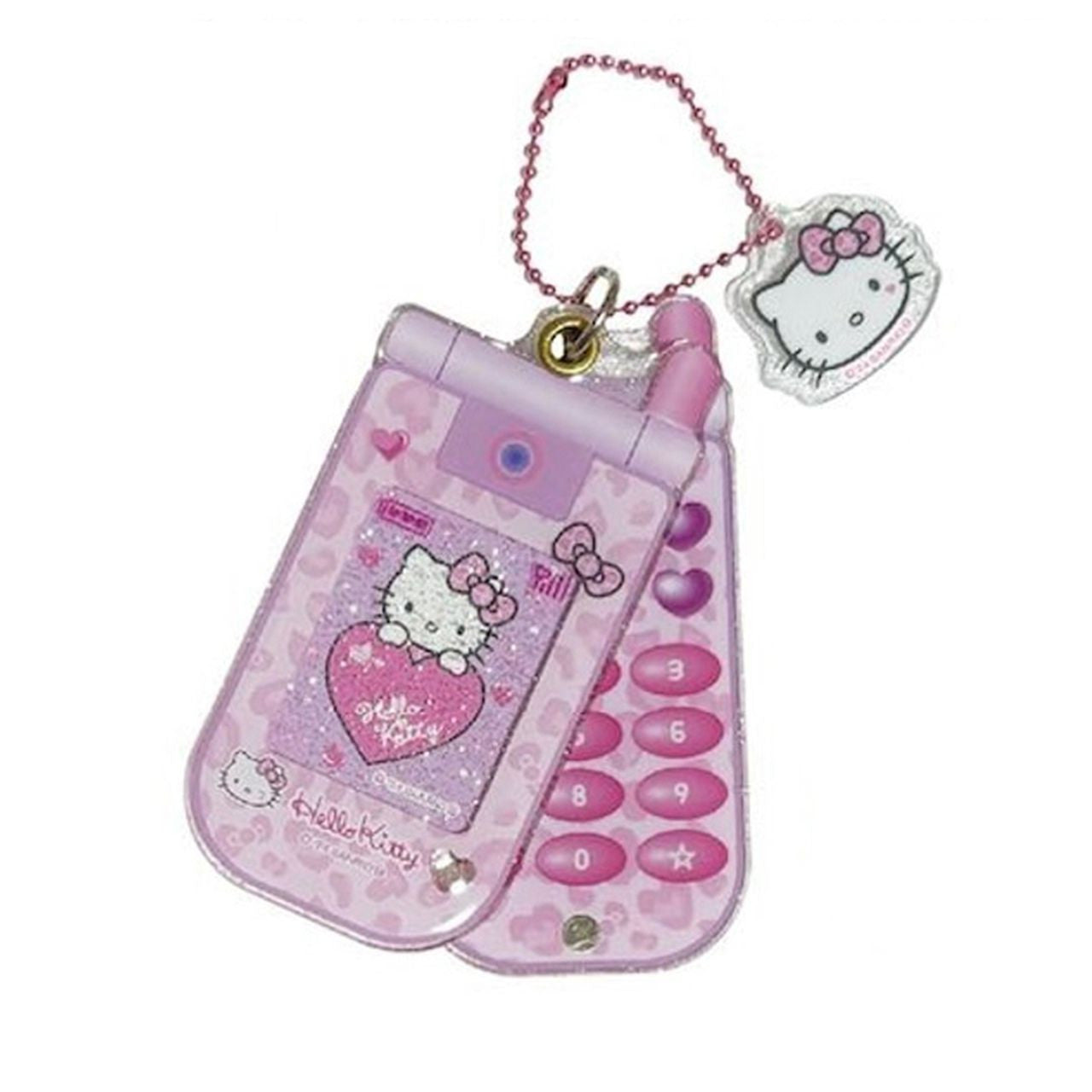 Sanrio | Hello Kitty Slide Flip Phone Keychain 4.5×0.7×9Cm (Leopard Pink)