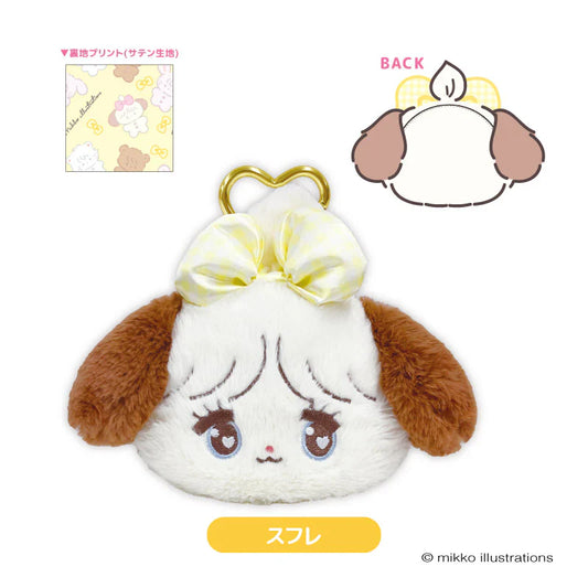 Mikko Illustrations | Mofumofu Face-shaped Pouch with Carabiner Keychain H160xW170xD60mm (Souffle Ribbon)