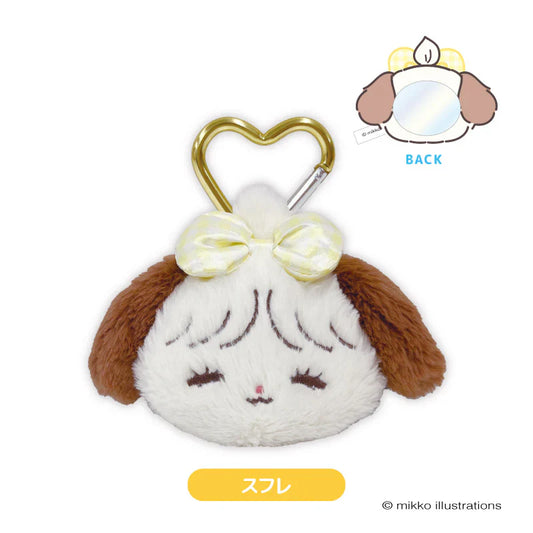 Mikko Illustrations | Mofumofu Mirror Mascot with Carabiner Keychain H105xW148xD45mm (Souffle Ribbon)